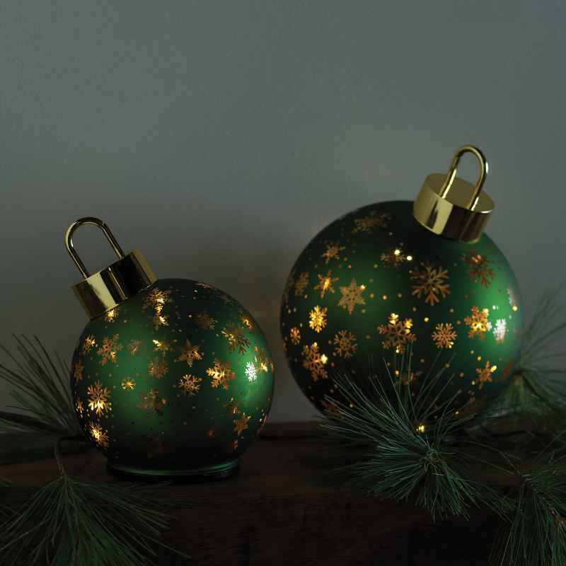Set of 2 Green Micro LED Rotating Ornaments